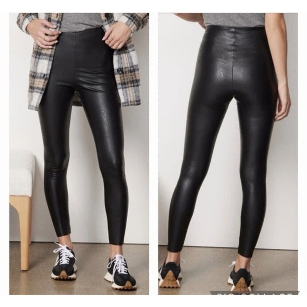 Commando Black Faux Leather Leggings Black Ankle Length Textured Medium